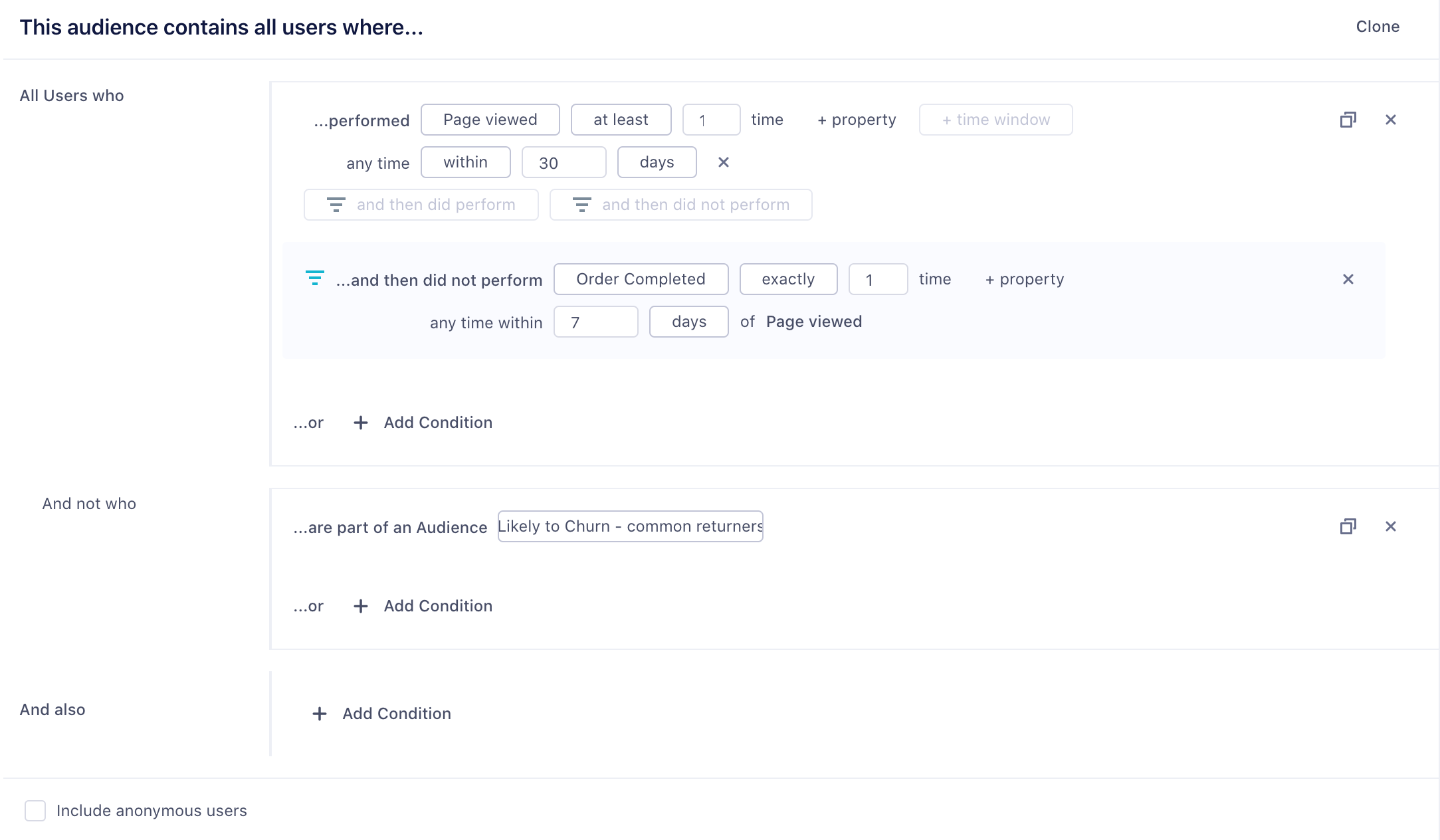 Example audience with users who have performed the User Signed Up event